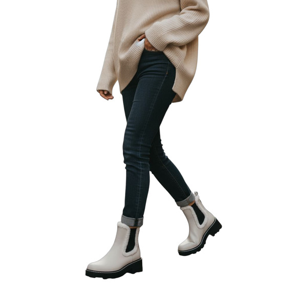 Calvin Klein Anissa Shearling Platform Chelsea Boots Women 7M Ivory Trendy Chic - Picture 2 of 14